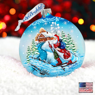 Skiing Through the Snow Glass Ornament by G. DeBrekht - Christmas Santa Snowman Decor - 73362