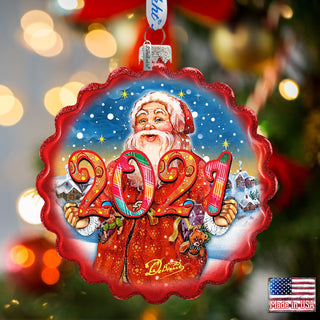 2024 Dated Celebration Santa Wreath Glass Ornament by G. Debrekht - Christmas Decor - 759-040-D24