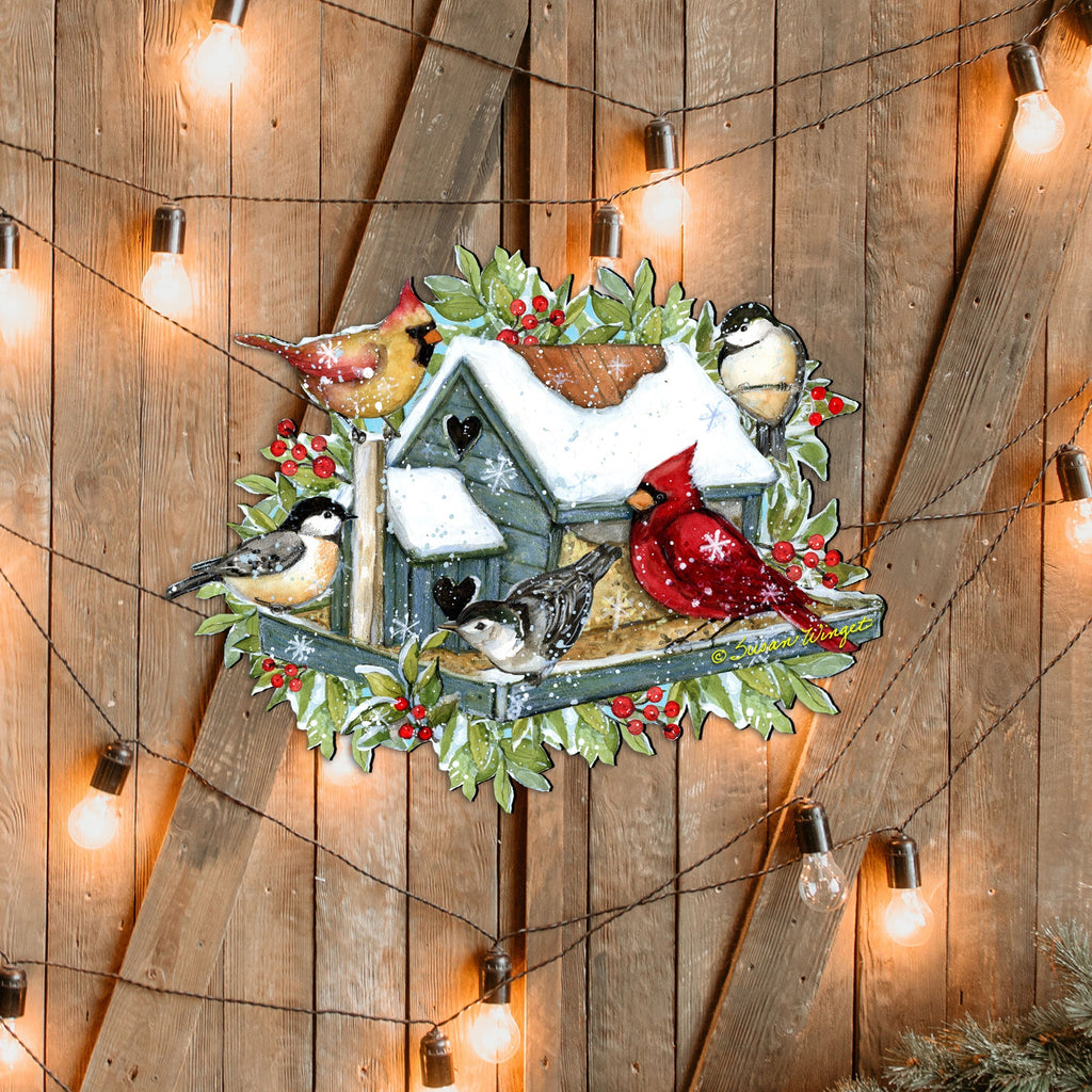 Front Door Winter Cardinals Birdhouse Decor - Christmas Welcome by Susan Winget - Handmade Gift Product Code 8471115-2H-SW