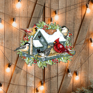 Front Door Winter Cardinals Birdhouse Decor - Christmas Welcome by Susan Winget - Handmade Gift Product Code 8471115-2H-SW