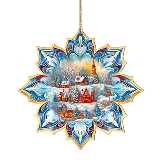 Winter Village Snowflake Large Wooden Ornament by G. Debrekht - Christmas Decor - 8688418M