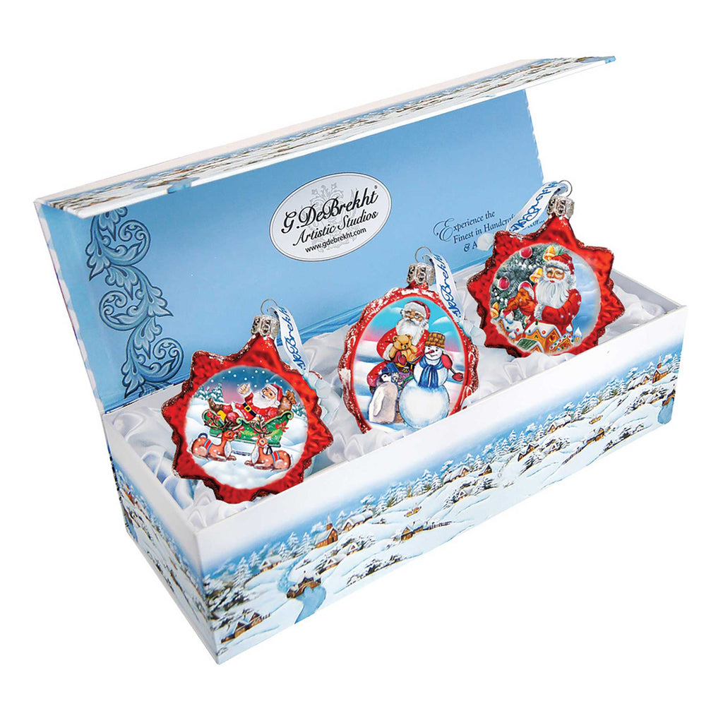 Christmas Gifts Mercury Glass Ornaments Set of 3 by G. DeBrekht - Christmas Santa Snowman Decor - 770126S3