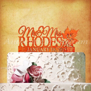 Mr. and Mrs. Wedding Cake Topper - Wooden Cake Topper with date Autumn Wedding #94127F