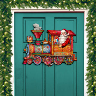 Santa's Train Holiday Door Decor by G. Debrekht - Christmas Santa Snowman Decor - 8611090H