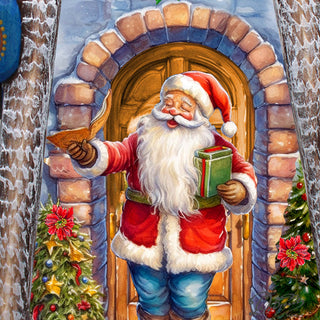 Santa's Silent Delivery Santa Hand-Painted WOODCARVED Masterpiece by G. DeBrekht - Christmas Santa Snowman Decor - 210237SE