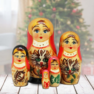 Kitty Cats Matreshka Nesting Hand-Painted Dolls Set of 5 by G. DeBrekht - Christmas Decor - 140074-2