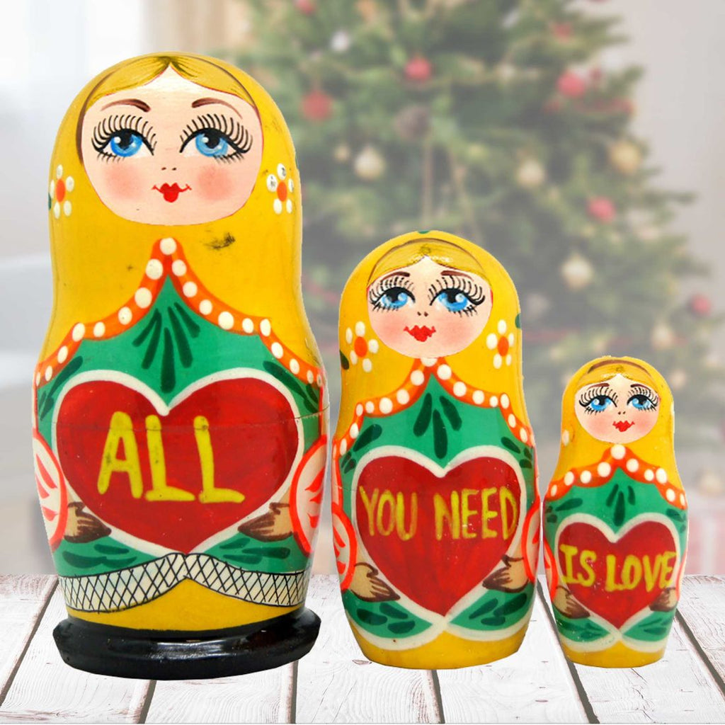 All You Need is Love Matreshka Nesting Hand-Painted Doll Set of 3 by G. DeBrekht - Love Family Kids Decor - 14710