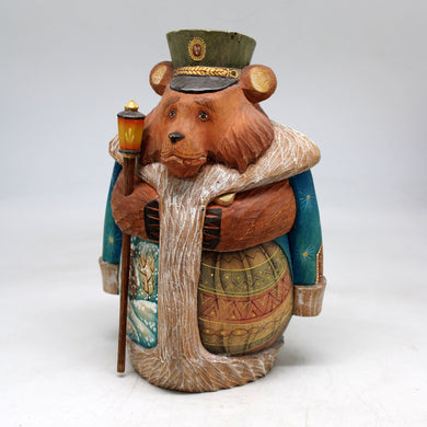 One-of-a-Kind Bear Santa WOODCARVED Figurine 7x5x3.5 by GDeBrekht - Unique Handcrafted and Hand-Painted Collectible