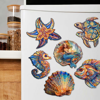 Mermaid and Friends Decorative Eco Wood Magnets Set of 6 by G. Debrekht - Coastal Decor - 8090064G-S6