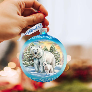Polar Bear with Cub Ball Glass Ornament by G. Debrekht - Wildlife Holiday Decor - 73386