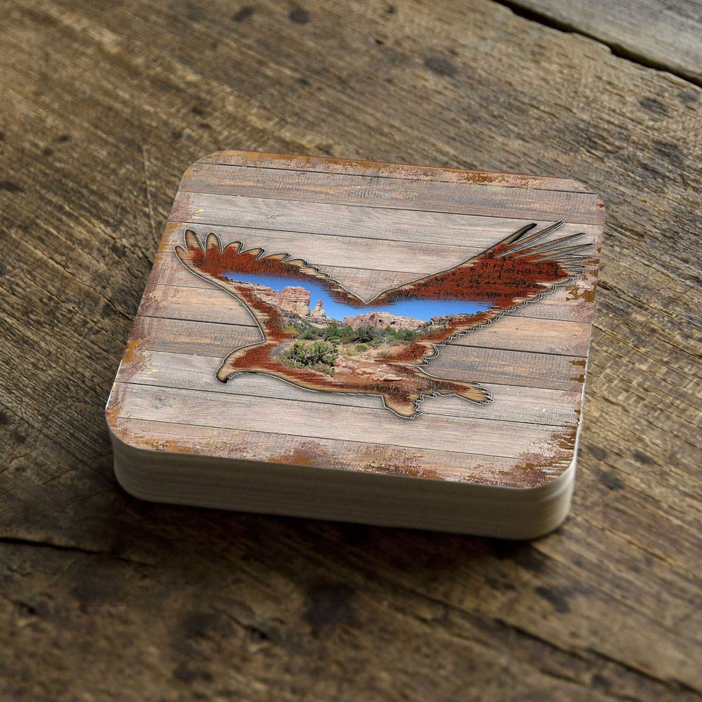 Eagle Wooden Cork Coasters Gift Set of 4 by Nature Wonders - Nature Wildlife Decor - 8199417C-S4