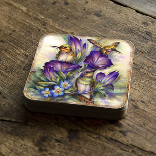 Everlasting Friendship Hummingbirds Wooden Cork Coasters Gift Set of 4 by J. Bergsma - Wildlife Decor - 8199464C-S4