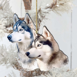 Spirited Alaskan Husky Wooden Ornaments by G.Debrekht - Wildlife Holiday Decor - 8710115-1