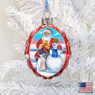 Gift Giving with Snowman Santa Mercury Glass Ornament by G. DeBrekht - Christmas Santa Snowman Decor - 773013-2