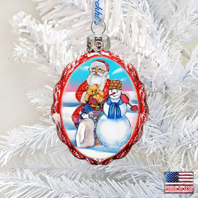 Gift Giving with Snowman Santa Mercury Glass Ornament by G. DeBrekht - Christmas Santa Snowman Decor - 773013-2