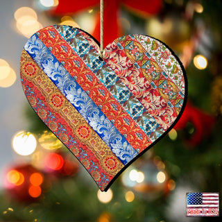 Quilted Heart Wooden Ornaments Valentine by G. DeBrekht - Love Family Kids Decor - 8198736