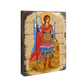Saint Michael the Archangel Wooden Gold Plated Religious Christian Sacred Icon - Inspirational Icon Decor - 85022