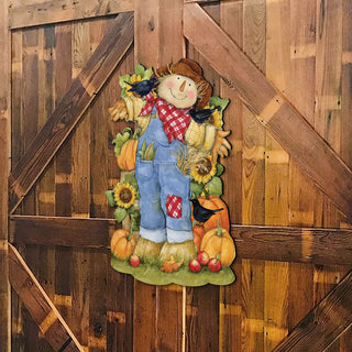 Front Door Fall Decoration Harvest Scarecrow Sign - Cornucopia - Rustic Handmade Gift Autumn Adornment by Susan Winget - 8471211H-SW