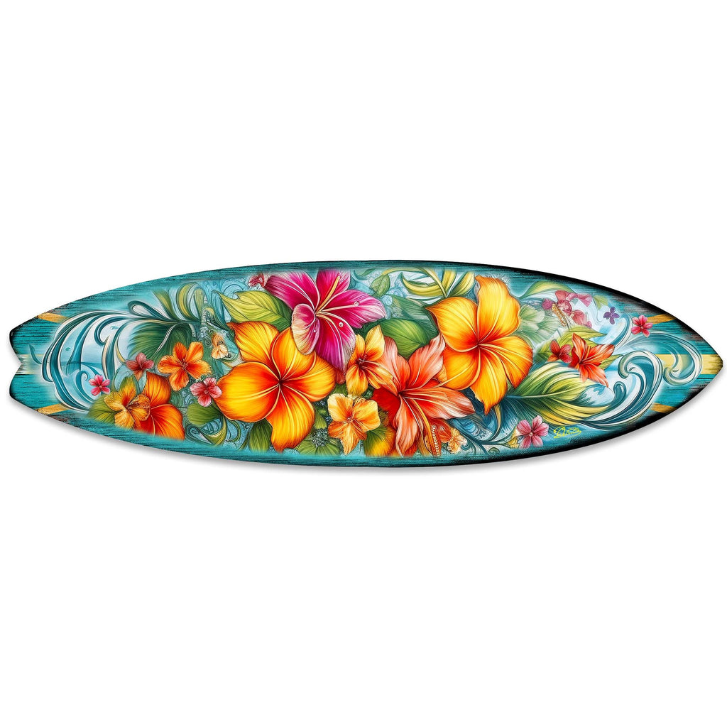 Hawaiian Flowers Surfboard Coastal Wall Art by G. DeBrekht - Coastal Holiday Decor - 8490121HS