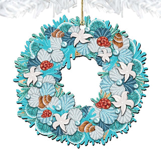 Coastal Wreath Wooden Ornaments by G. DeBrekht - Coastal Holiday Decor - 8185306