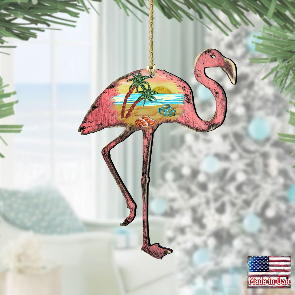 Rustic Flamingo Wooden Ornaments by G. DeBrekht - Coastal Holiday Decor - 8198544