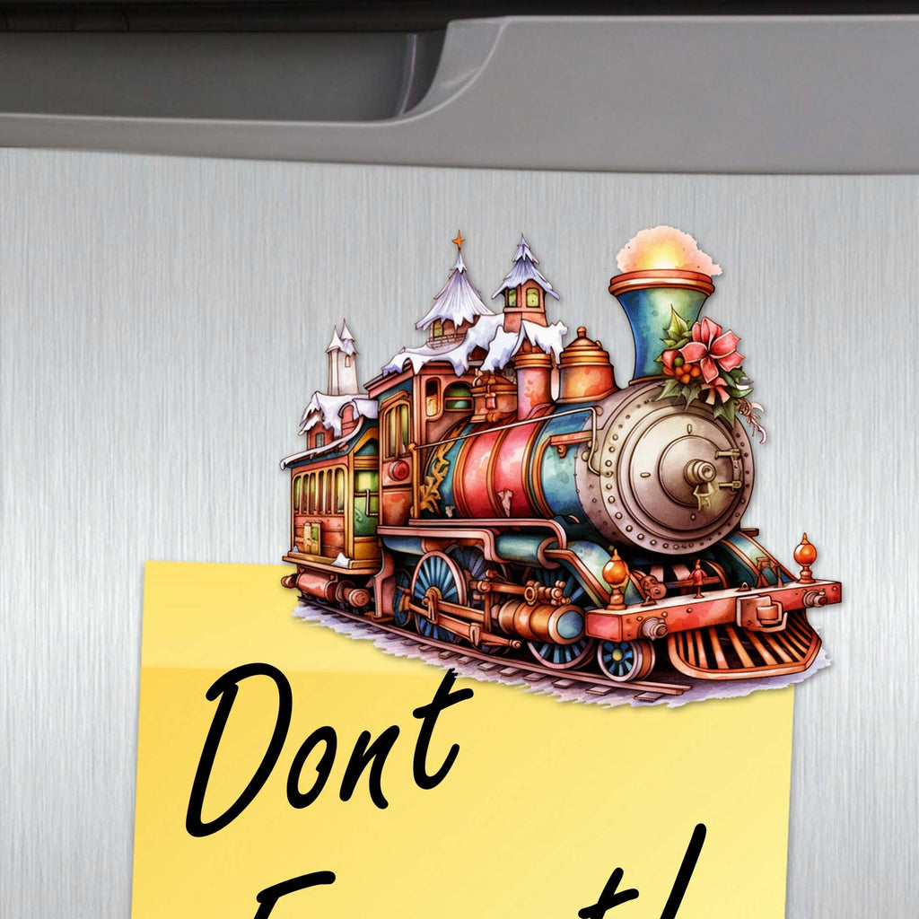 Santa Christmas Train Decorative Eco Wood Magnets Set of 6 by G. Debrekht - Christmas Decor - 8090123G-S6