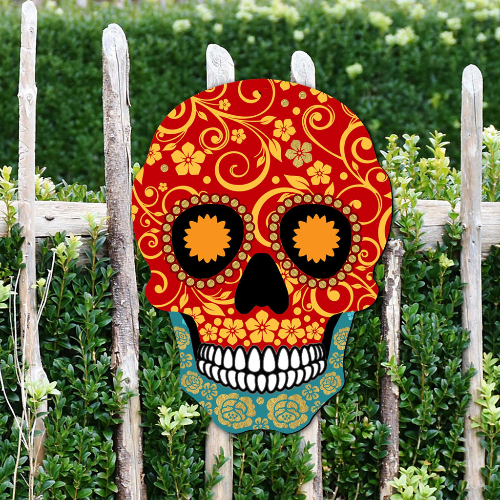 Day of The Dead Decorated Skull Halloween Door Decor by G. DeBrekht - Thanksgiving Halloween Decor - 8198443-2H