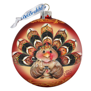Be Thankful Turkey Sitter Ball Glass Ornament by Jamie Mills-Price - Thanksgiving Halloween Decor - 71210-7702