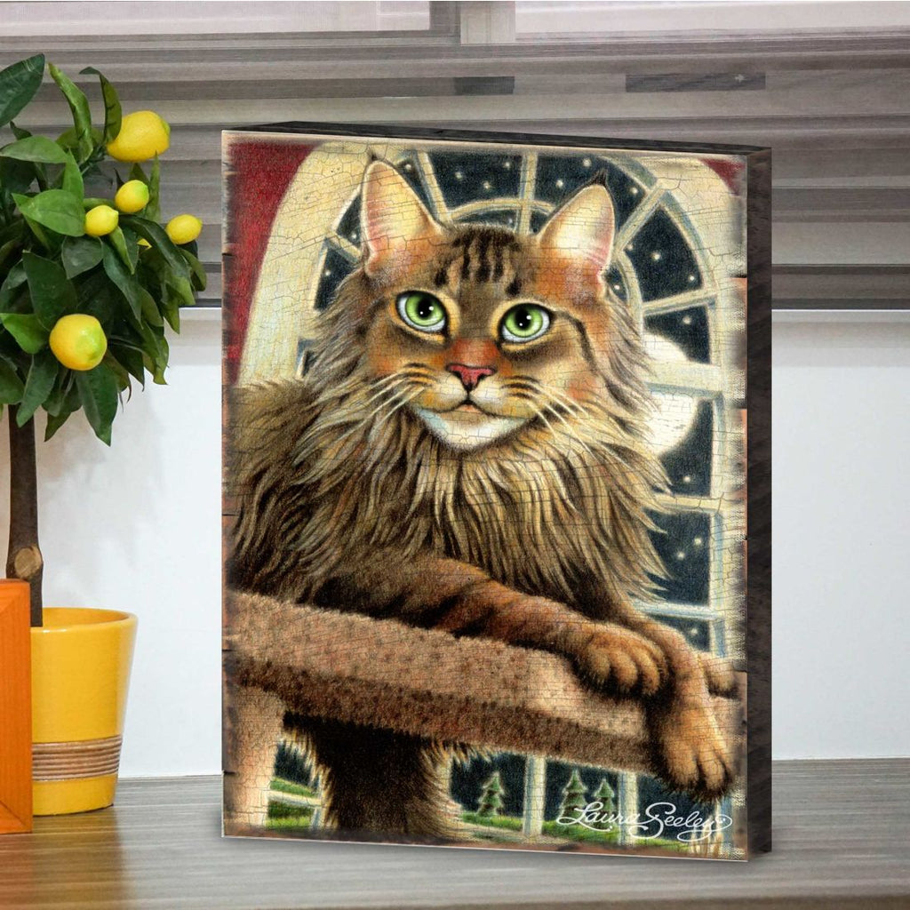 Cat at the Window Arch Wooden Wall Art by Laura Seeley - Pets Dog and Cats Decor - 8512114B