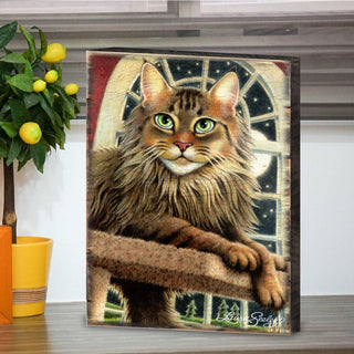 Cat at the Window Arch Wooden Wall Art by Laura Seeley - Pets Dog and Cats Decor - 8512114B