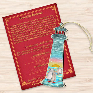 Lighthouse Palm Tree Wooden Ornaments by G. DeBrekht - Coastal Holiday Decor - 8198526
