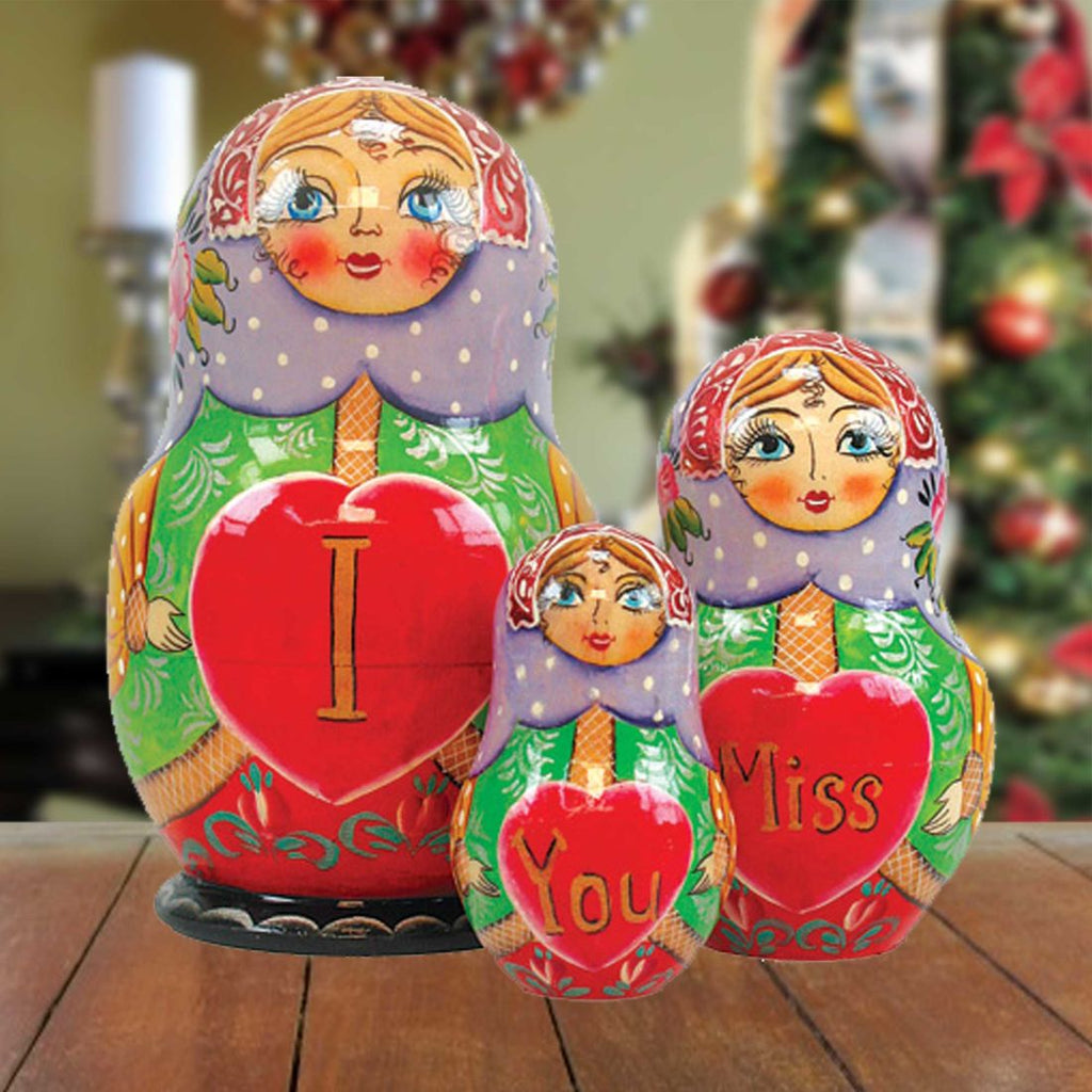 Miss You Matreshka Nesting Hand-Painted Doll Set of 3 by G. DeBrekht - Love Family Kids Decor - 147030