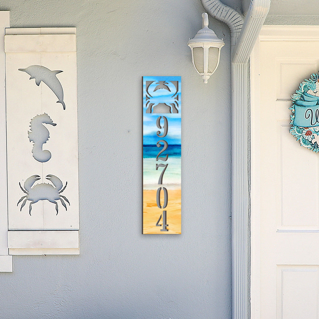Beach House Numbers - Custom Coastal Door Number Sign - Crab Wooden Cottage Number Plaque - Nautical Home Address Sign MA989809