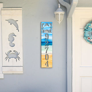 Beach House Numbers - Custom Coastal Door Number Sign - Crab Wooden Cottage Number Plaque - Nautical Home Address Sign MA989809