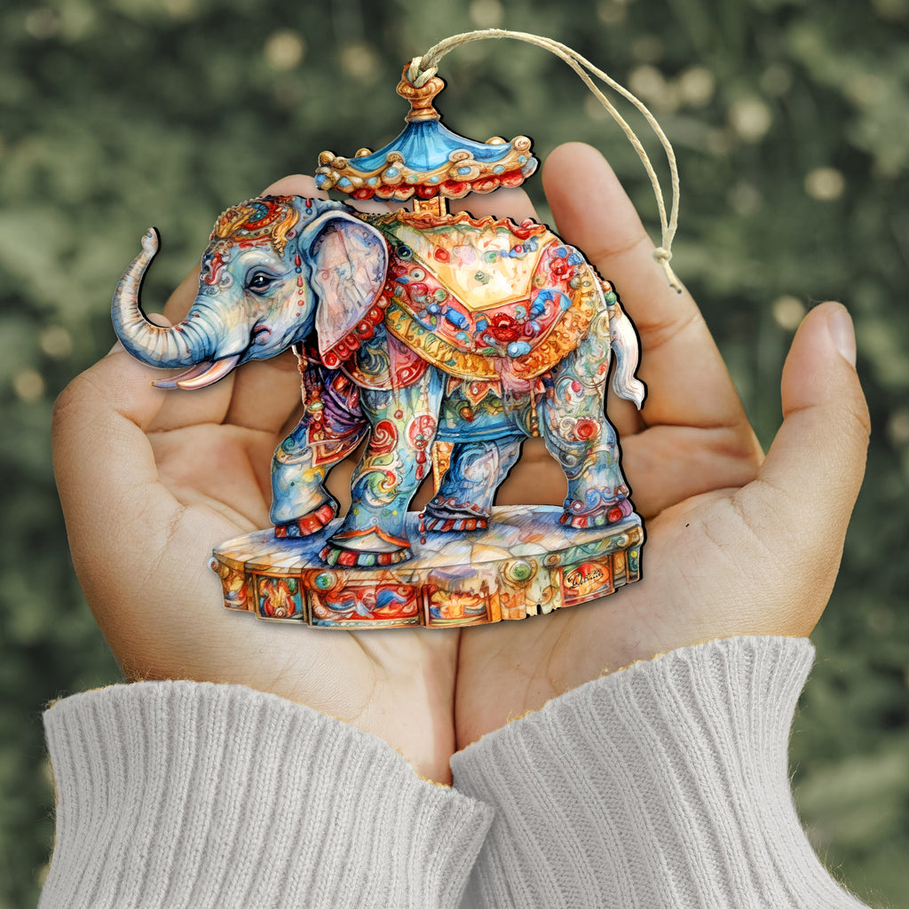 Carousel Elephant Wooden Ornaments by G. Debrekht Christmas Decor - 8611029