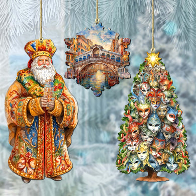 Santas Around the World - Italian Inspired Santa - Eco Wood Ornaments Set of 3 by G. DeBrekht Christmas Santa Snowman Decor - 8091307S3
