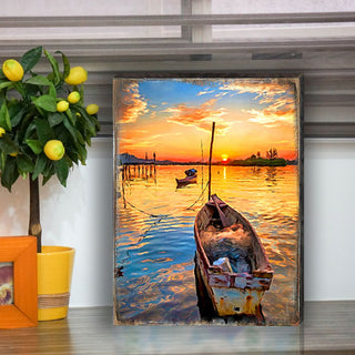 Sorrell Sunset Boat Wood Wooden Coastal Wall Art by Nature Wonders - Coastal Sea-Life Decor - 95228B