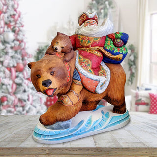 Santa Grizzly Bear Family Ride Limited Edition Hand-Painted WOODCARVED Figurine by G. DeBrekht - Christmas Decor - L2000020 *** PRE-ORDER - Handmade Just for You! ***