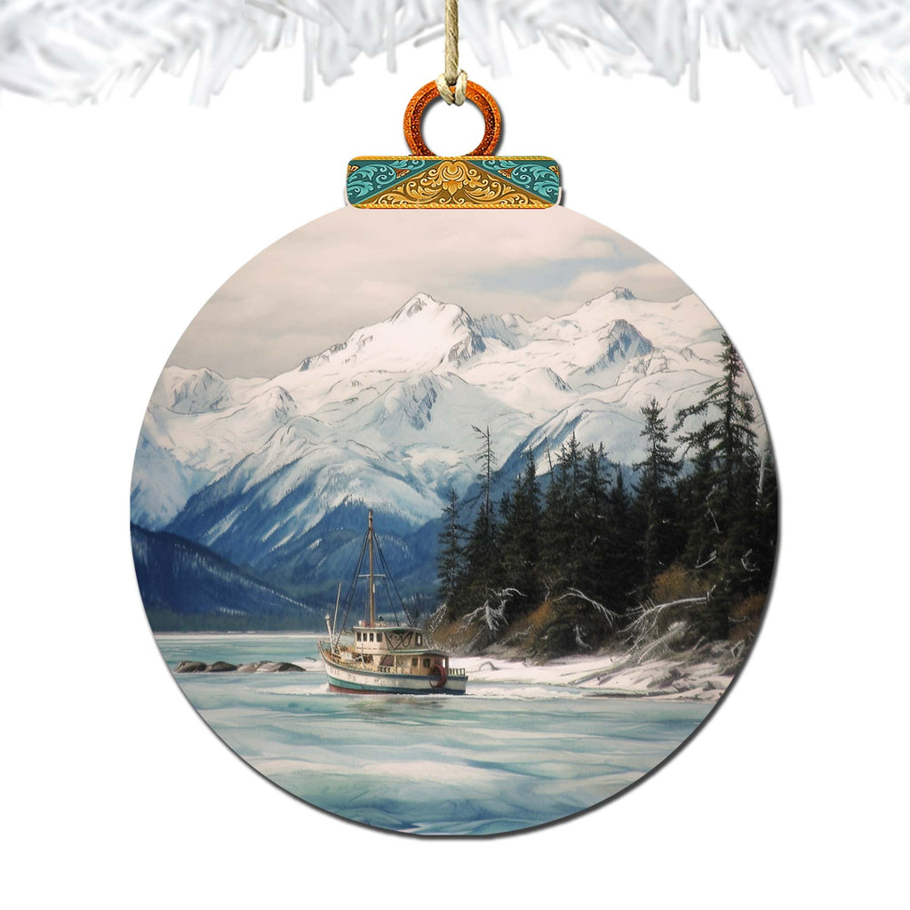 Alaskan Mountain Fishing Wooden Ornaments by G.Debrekht - Wildlife Holiday Decor - 870069