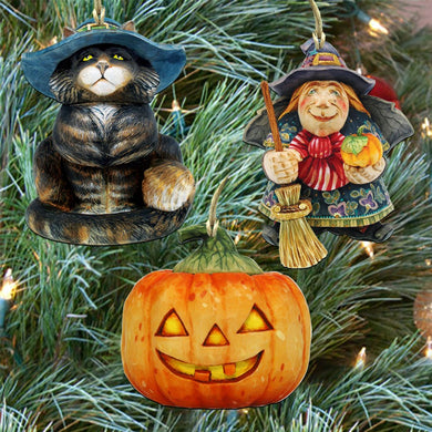 Wicked Halloween Wooden Ornaments Set of 3 by G. DeBrekht - Thanksgiving Halloween Decor - 8100026S3