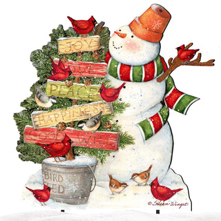Joy Love and Peace Snowman Christmas Outdoor Scene by Susan Winget - Christmas Santa Snowman Decor - 8471108F-SW