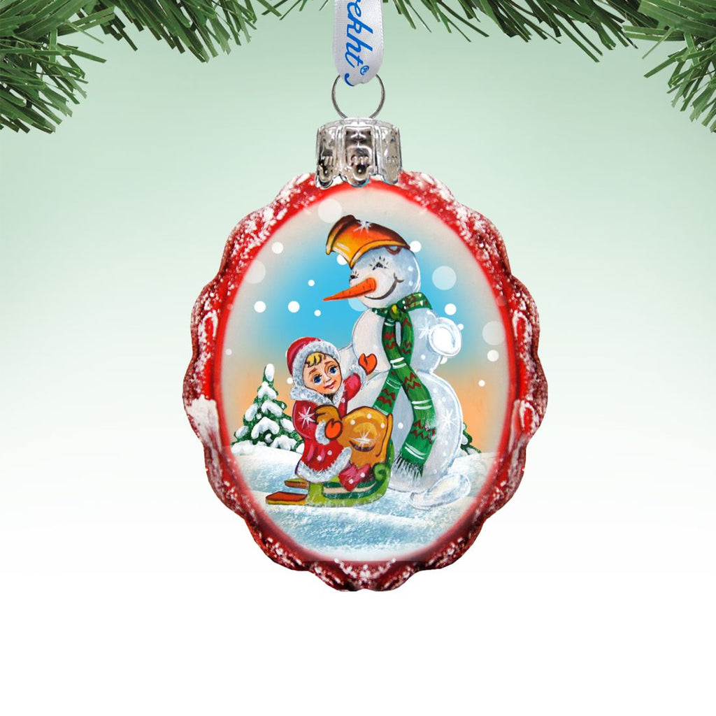 Playing with The Snowman Mercury Glass Ornament by G. DeBrekht - Christmas Santa Snowman Decor - 777383