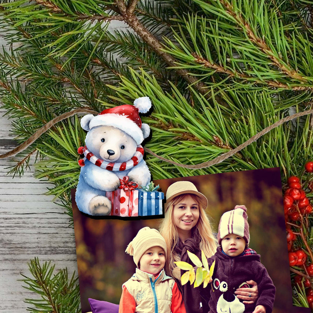 Christmas Teddy Bear Clip-On Eco Wood Decorative Ornaments Set of 6 by G. Debrekht - Christmas Decor - 8090011C-S6