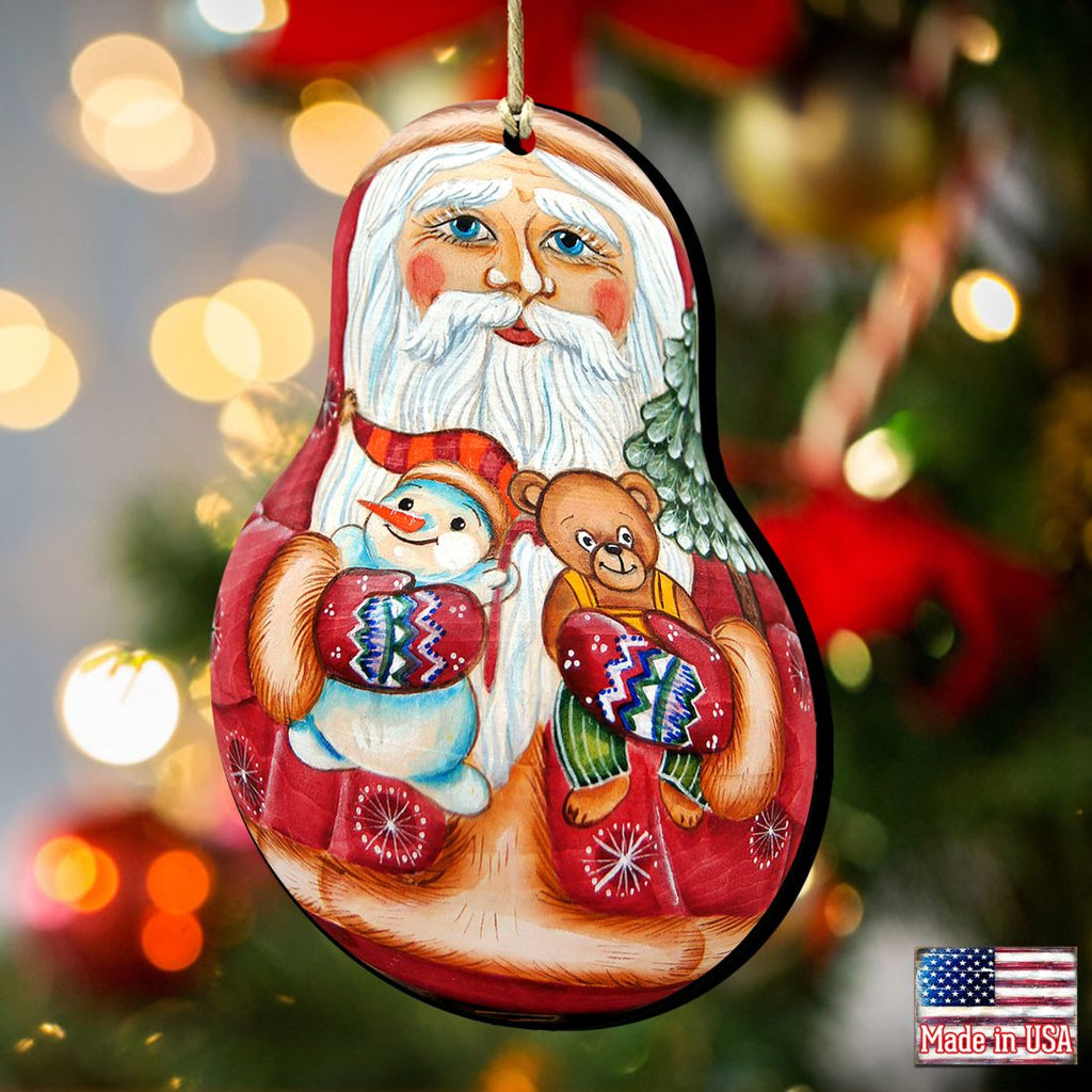 Santa Doll Christmas Wooden Ornaments by G. DeBrekht - Christmas Santa Snowman Decor - 8115011