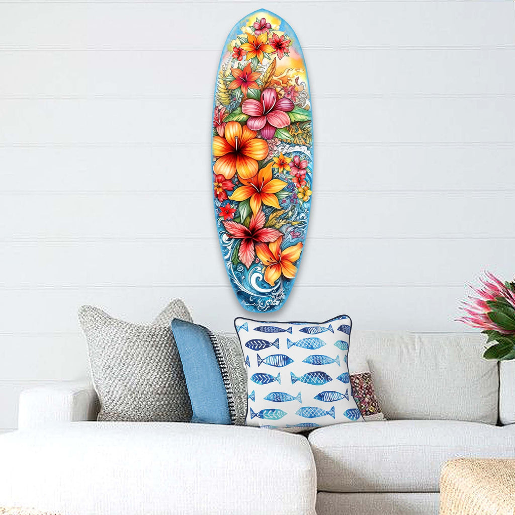 Tropical Flowers Surfboard Coastal Wall Art by G. DeBrekht - Coastal Holiday Decor - 8490113HS