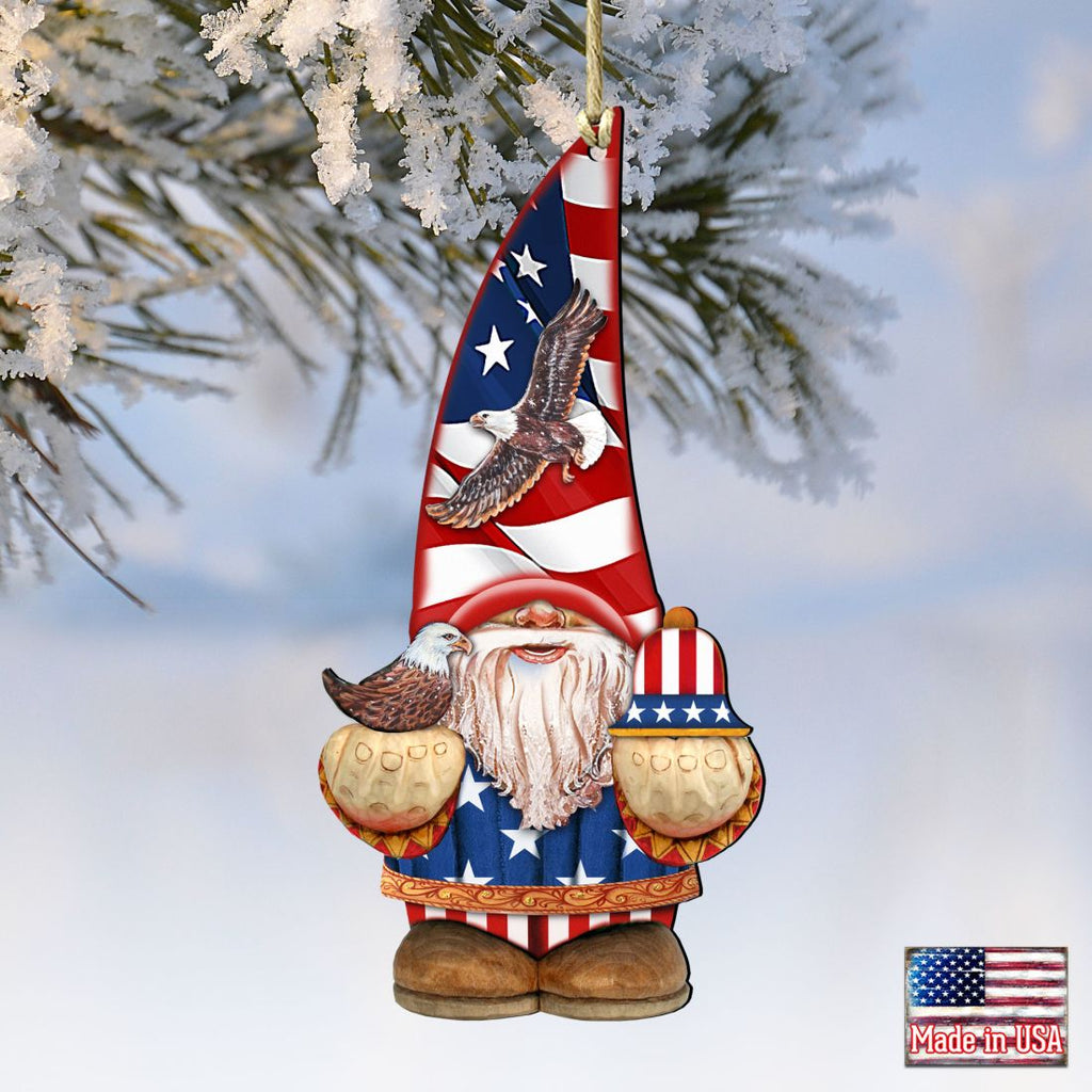 Americana Gnome Dwarf Wooden Ornaments by G. DeBrekht - American Christmas Decor - 8611015