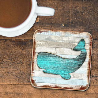 Humpback Whale Coastal Wooden Cork Coasters Gift Set of 4 by Nature Wonders - Coastal Sea-Life Decor - 8198516-2-9C-S4