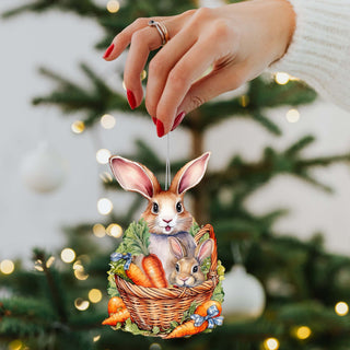 Easter Bunnies with Carrots Wooden Ornaments by G. DeBrekht Easter Spring Decor - 8652773