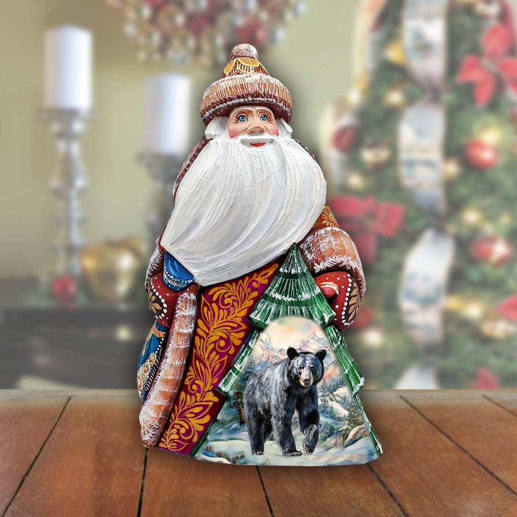 Mystical Grizzly Santa Hand-Painted WOODCARVED Figurine by G. DeBrekht - Christmas Santa Snowman Decor - 8208015
