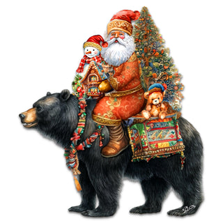 Santa Claus and Black Bear Friend Holiday Door Decor by G. Debrekht - Christmas Santa Snowman Decor - 8611064H